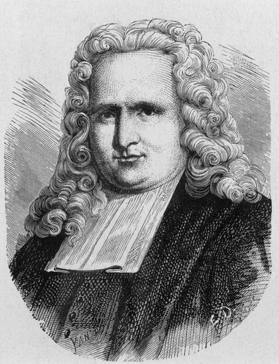 Portrét Pietera (Petrus, Pierre) van Musschenbroek (1692 - 1761), nizozemského fyzika, vynálezce prvního elektrického kondenzátoru (lahev Leiden) v roce 1745 - v „“ Album of Science; věhlasní vědci; Velké objevy “”” 1896. od French School