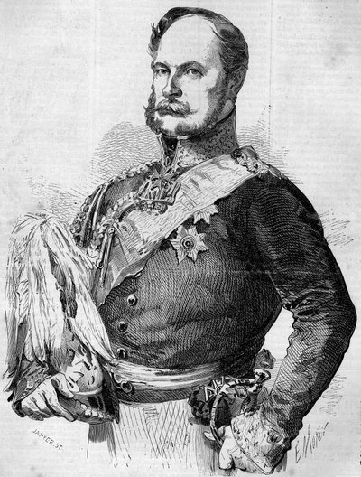 Portrét prince Frederika Guillauma Louise (1797-1888), budoucího Viléma I., pruského krále a německého císaře. Rytina v „“ Le Monde Illustré““ č. 30 ze 7. listopadu 1857. od French School
