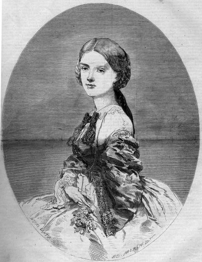 Portrét princezny Clotildy Savojské (1843-1911), budoucí manželky prince Napoleona (1822-1891). Rytina v „“ Le Monde Illustré““ č. 94 z 29. ledna 1859. od French School