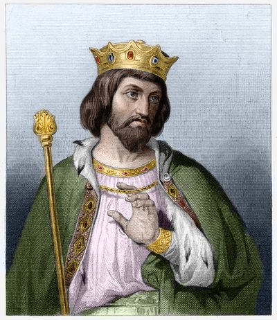 Portrét Roberta II. Pobožného (asi 972 - 1031), krále Francie - v „Histoire des Francais““ od Lavallee, rytina, sd. od French School