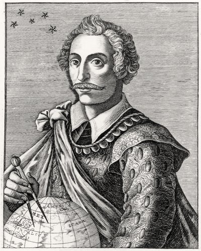 Portrét Thomase Cavendishe (1560-92) vyrytý L Armessinem od French School