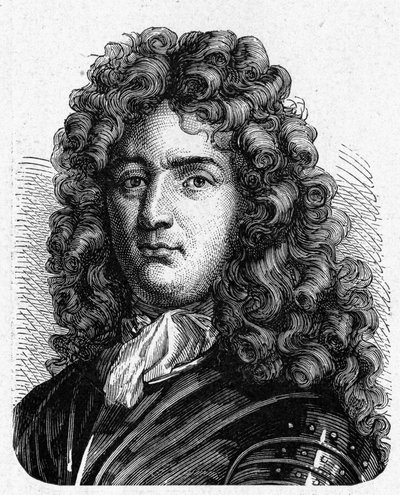 Portrét Vaubana (1633 - 1707). (Sébastien Le Prestre de Vauban) (maršál Francie a vojenský inženýr) - v „“ Album de la Science; věhlasní vědci; Velké objevy “”” 1896. od French School
