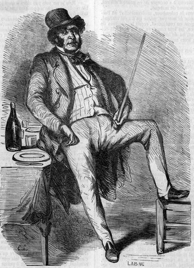 Portrét Vautrina, postava románu „Otec Goriot““. Rytina poloviny 19. století. Ilustrace k „Otec Goriot“ od Honore de Balzac (1799-1850). od French School