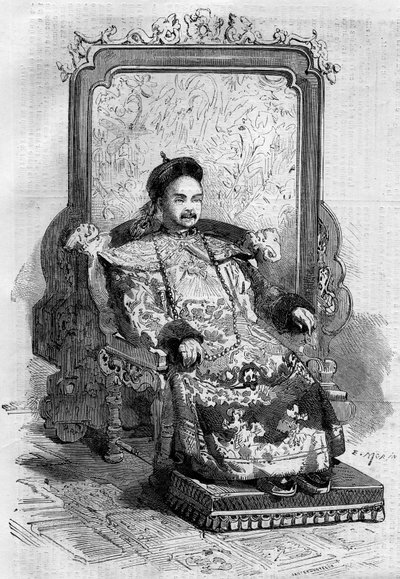 Portrét Xianfenga (1831-1861), čínského císaře z dynastie Čching. Rytina v „“ Le Monde Illustré““ č. 199 z 2. února od French School