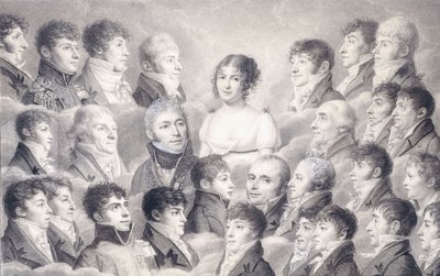 Portrét mladé dámy obklopené svými obdivovateli, od French School
