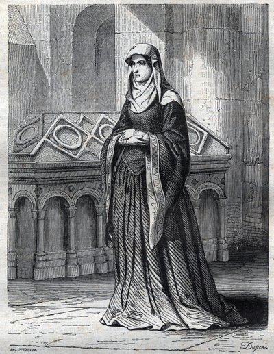 Portrét benediktinské jeptišky, která měla být milenkou a sestrou papeže Gregoire XII. a matkou Evžena IV. (Gabriele Condulmer 1383-1447). Rytí do „“ Historie papežů (...) Zločiny královny, krále a císařů v průběhu století od French School