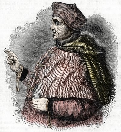 Portrét Eveque Pierre Cauchon (1371-1442) schvalující úředník procesu Johanky z Arku (Portrét Pierra Cauchona biskupa z Beauvais) Rytina od French School