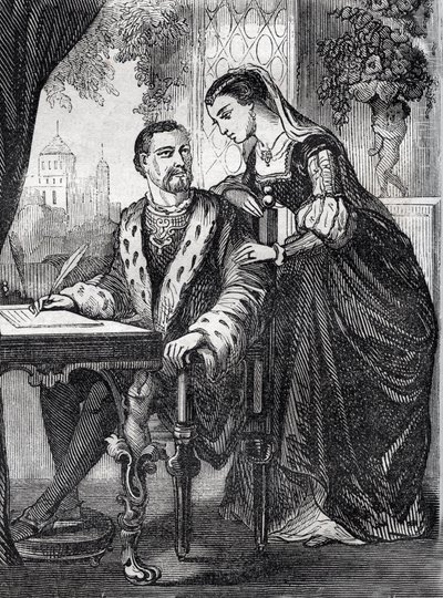 Portrét francouzského krále Henriho II. (1519-1559) a Diane de Poitiers (1499-1566)“ (Portrét francouzského krále Jindřicha II. a Diany z Poitiers) - rytina - od French School