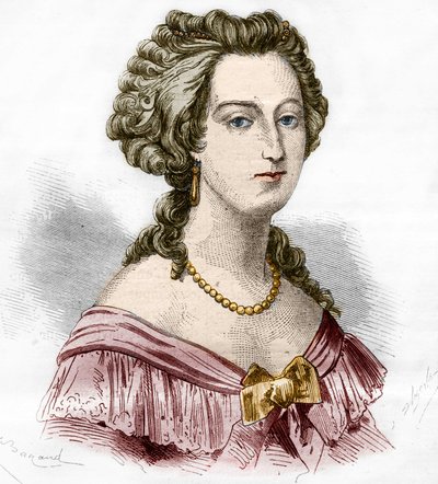 Portrét markýzy z Boufflers Marie Francoise Catherine de Beauvau Craon (1711-1787). Rytina do „Historie prostituce a zhýralosti mezi všemi národy světa od starověku po současnost“ od Dr. Th. -F. Debray. 1879. od French School