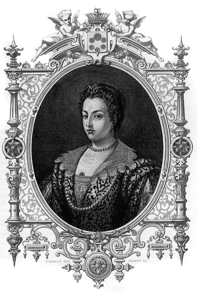 Portrét Benátčanky Biancy Cappello (1548 - 1587), manželky Francoise de Medici (Francesco de Medici). Rytina z roku 1862 v „“The Queens of the World”” od našich prvních spisovatelů. Kniha vydaná pod vedením J. G. D. ARMENGAUDA. od French School