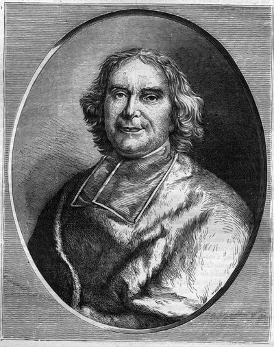 Portrét kardinála Andre Hercule de Fleury (1653-1743), kardinál, předseda vlády Ludvíka XV. Rytina v „Historie papežů-králů-královen a císařů v průběhu staletí““ od Maurice Lachatre od French School