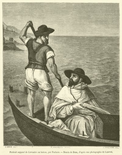 Údajný portrét Cervantese ve člunu (rytina) od French School