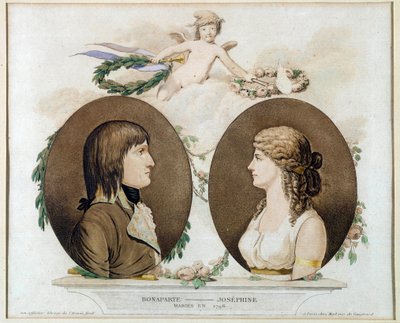 Portréty Napoleona Bonaparta (1769-1821) a Josephine de Beauharnais (1763-1814) provdaných v roce 1796”” Anonymní akvarel kolem roku 1800. Ne 0,21x0,23 m Malmaison, musee du chateau od French School