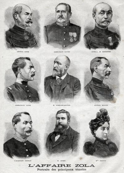Portréty hlavních svědků aféry Dreyfuse Zoly v „Le Petit Journal“, 27. února od French School