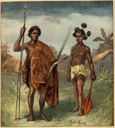 Portréty dvou domorodých lidí z kmene Marringong, Nový Jižní Wales (Austrálie). Rytina v „“ La Terre Illustree““ č. 97 z 8. září 1892. od French School