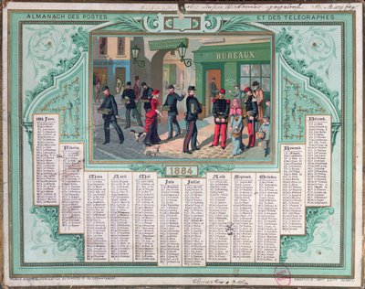Poštovní kalendář z roku 1884 od French School