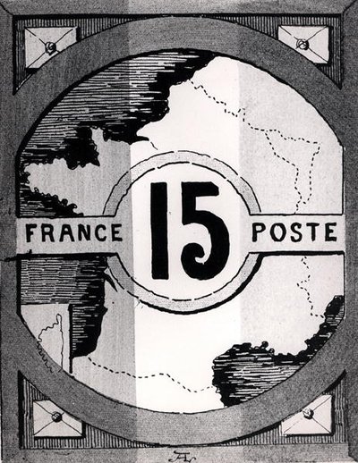 Poštovní známka zobrazující mapu Francie, konec 19. století (litho) (č/b foto) od French School