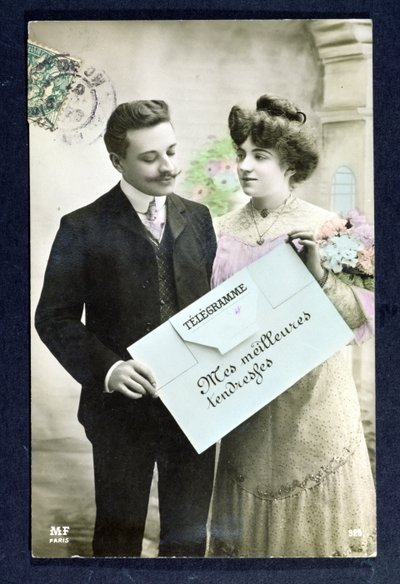 Pohlednicový telegram odeslaný v roce 1907 od French School