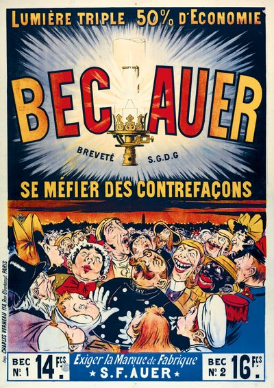 Plakát propagující petrolejové lampy Becauer, vytiskl Charles Verneau, 1890 od French School