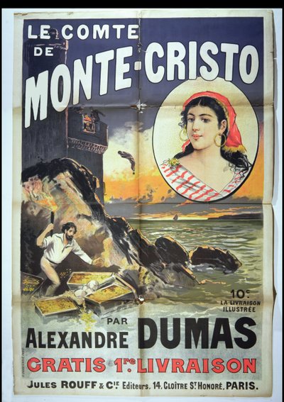 Plakát propagující Hraběte Monte Christa od Alexandra Dumase Pere (1802-70) od French School