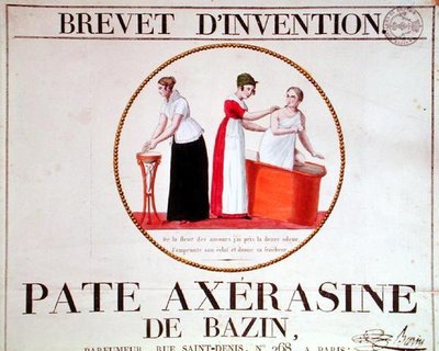 Reklamní plakát „Pate Axerasine de Bazin“, počátek 19. století (barevné rytí) od French School