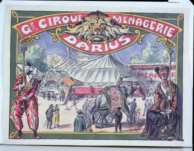 Plakát inzerující Grand Cirque Menagerie Darius, 1924 (wc na papíře) od French School