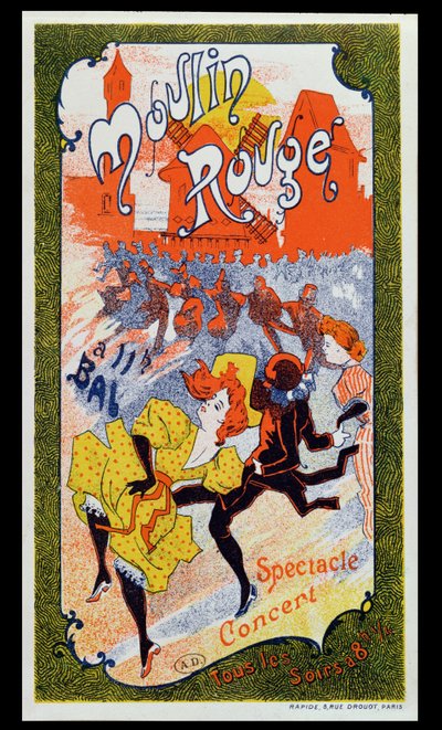 Plakát inzerující Moulin Rouge, c.1890-1900 od French School