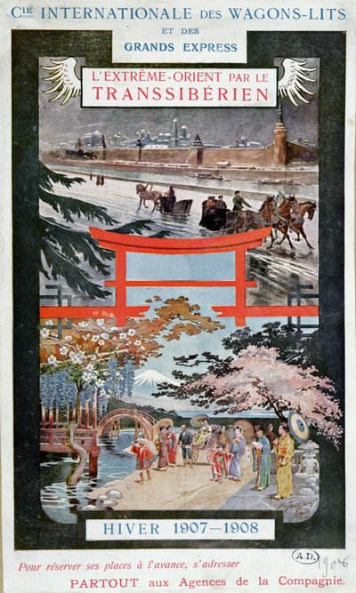 Plakát s reklamou na Transsibiřskou magistrálu, zima 1907-8 od French School