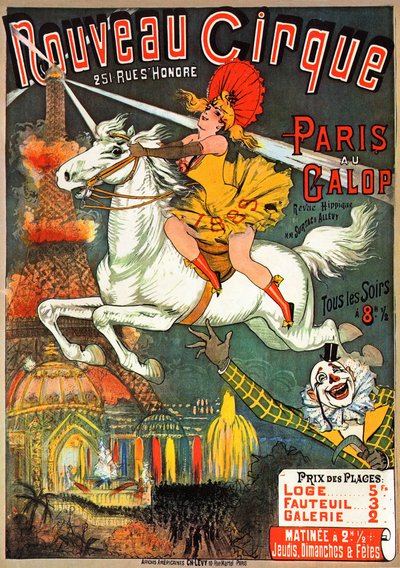 Plakát pro jezdecký časopis v "" Nouveau Cirque "" na rue saint Honore v Paříži od French School