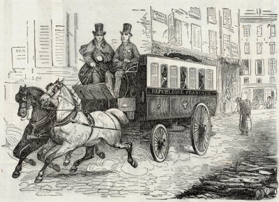 Příspěvky: omnibus pošťáků - Rytina v „Tableau-de-Paris“ od Edmonda Texiera 1852 od French School
