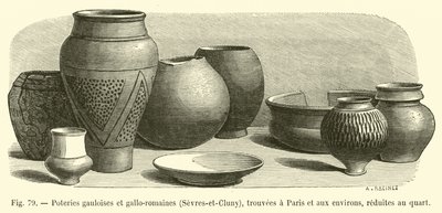 Galská a galsko-římská keramika, Sevres-et-Cluny, nalezená v Paříži a okolí, zmenšená na čtvrtinu od French School
