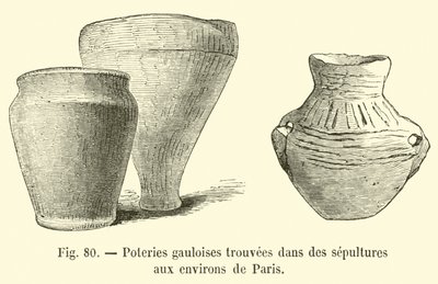 Galská keramika nalezená v hrobech kolem Paříže od French School