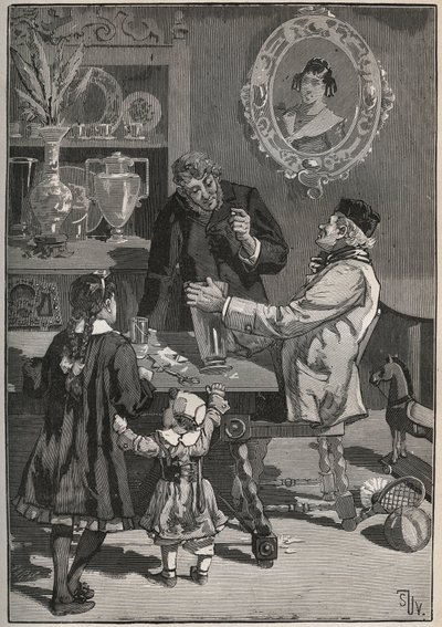 Potichomy, proces z 19. století k napodobování porcelánových váz z Číny a Japonska. Rytina z roku 1880 v „“Les arts et metiers illustres““ od Adolphe BITARDA. od French School