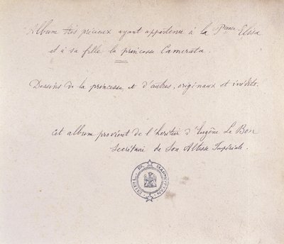 Vzácné album, které patřilo princezně Elise a její dceři Cameratě (inkoust na papíře) od French School