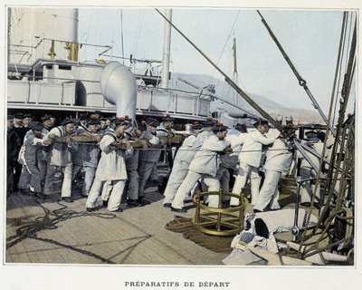 Přípravy na odjezd - v ""Vojenské album - Navy: Život na palubě" od French School