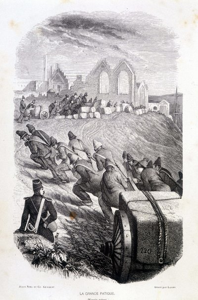 Vězni táhnoucí bloky pierre de carrière, „Les Bagnes: historie, typy, moreurs, mystère““ od Maurice Alhoye, ed. Gustave Havarda od French School