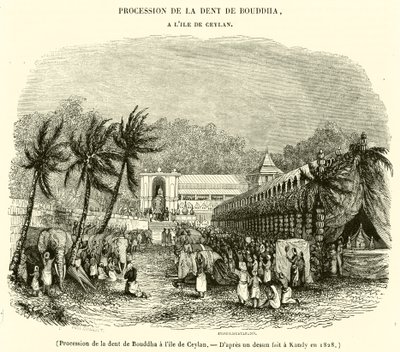 Procesí Buddhova zubu na ostrově Cejlon (rytina) od French School