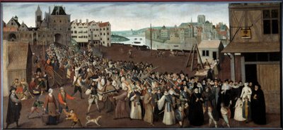 Průvod Ligy na Place de Greve opouštějící Arkádu Saint Jean v Paříži Obraz Ecole francaise. 1590 ne. 1x2,12 m Paříž, Musee Carnavalet - Průvod Ligy na Place de Greve opouštějící Arcade St. Jean v Paříži. Malování z od French School