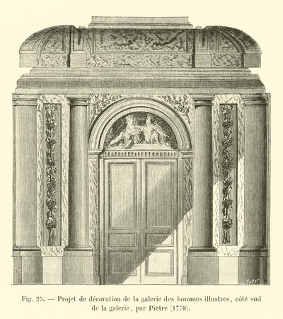 Projekt výzdoby pro galerii slavných mužů, jižní strana galerie, od Pietra, 1778 od French School