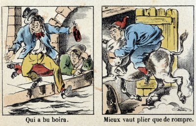 Přísloví v obrazech Epinal: Kdo pil drink. Lepší se ohnout než zlomit. od French School