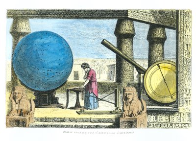 Ptolemaios (c.90-168) (Claudius Ptolemaeus) v observatoři v Alexandrii, z La Vie des Savants Illustres od Louise Figuiera (pozdější zbarvení) od French School