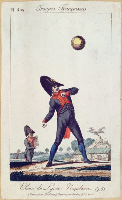 Žák lycea Napoleon Playing Ball, cca 1805 (barevná rytina) od French School
