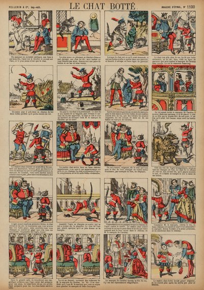 Kocour v botách (barevná rytina) od French School