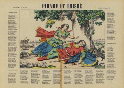Pyramus a Thisbe (barevná litografie) od French School