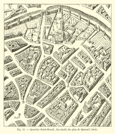Okres Saint-Benoit, faksimile mapy Quesnel, 1608 od French School