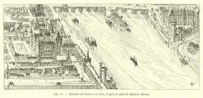 čtvrť Louvre v roce 1615, podle plánu Mathieu Meriana od French School