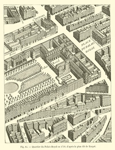 Palais-Royal okres v roce 1739, podle tzv. plánu Turgota od French School