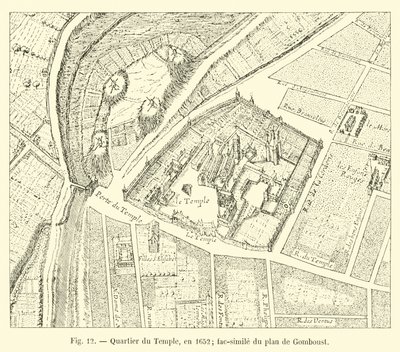 Chrámová čtvrť, v roce 1652; faksimile mapy Gomboust od French School