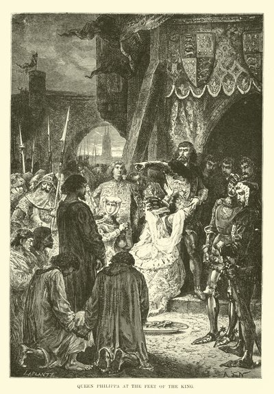 Královna Filipa u nohou krále od French School