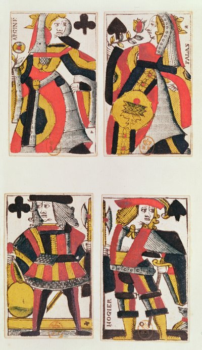 Hrací karty Queen and Jack (barevné dřevoryt) od French School